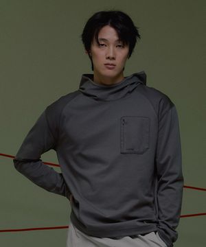 X백 슬릿컷 후드 롱슬리브 차콜