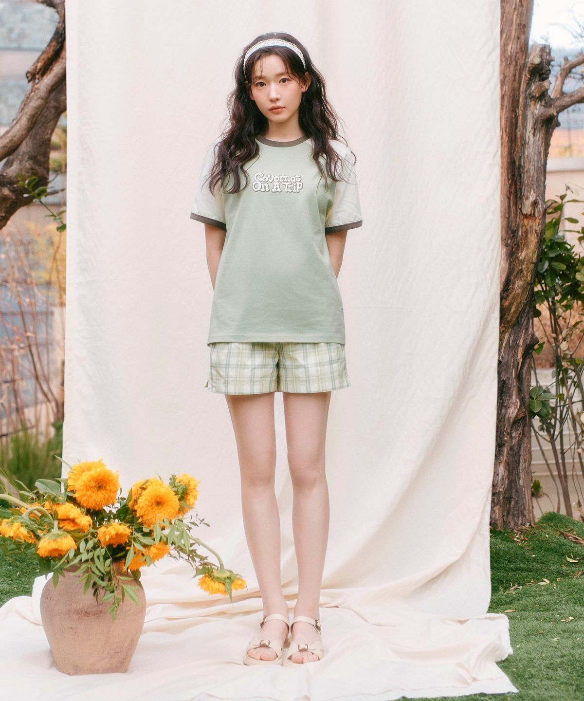 커버낫 우먼(COVERNAT WOMAN) 우먼 나일론 밴딩 쇼츠 라이트 그린