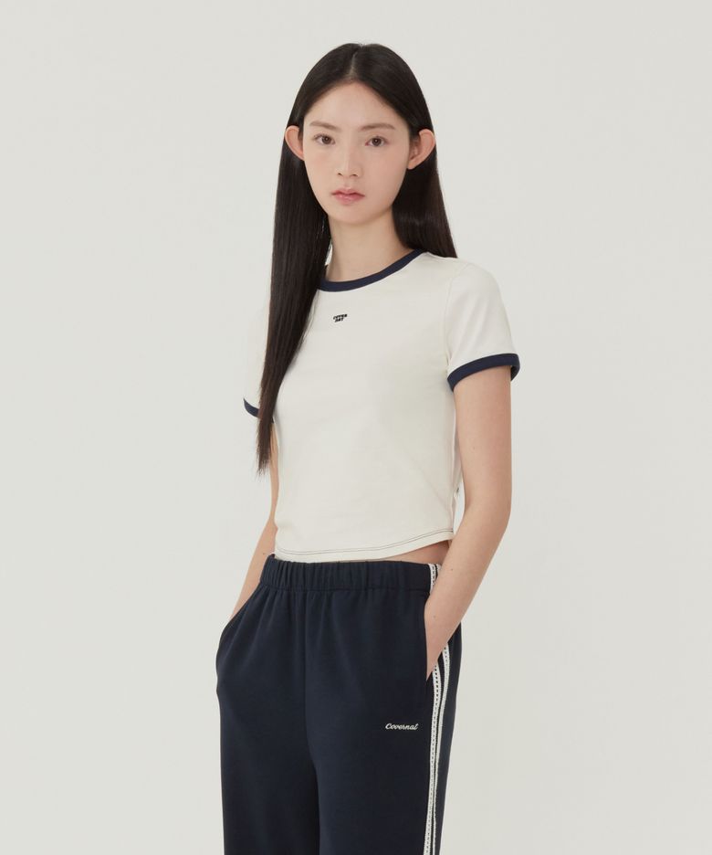 우먼 베이비핏 링거 티셔츠 아이보리