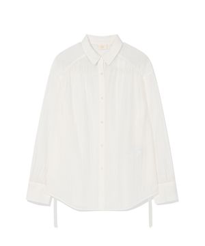 우먼 오버핏 시어 셔링 블라우스 아이보리