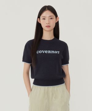 우먼 쿠퍼로고 하프 니트 네이비