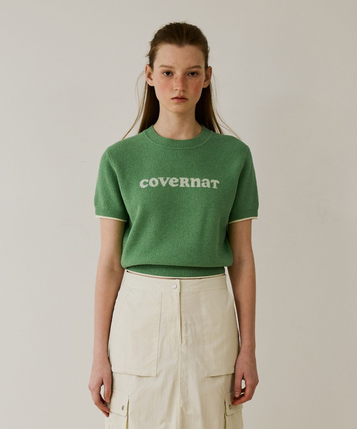 커버낫 우먼(COVERNAT WOMAN) 우먼 쿠퍼로고 하프 니트 그린