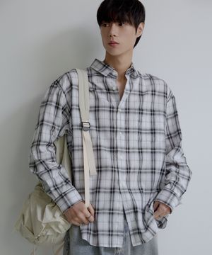 너드 데일리 루즈핏 체크 셔츠 [화이트]