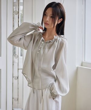 Ruffled Tie Blouse, SAND BEIGE