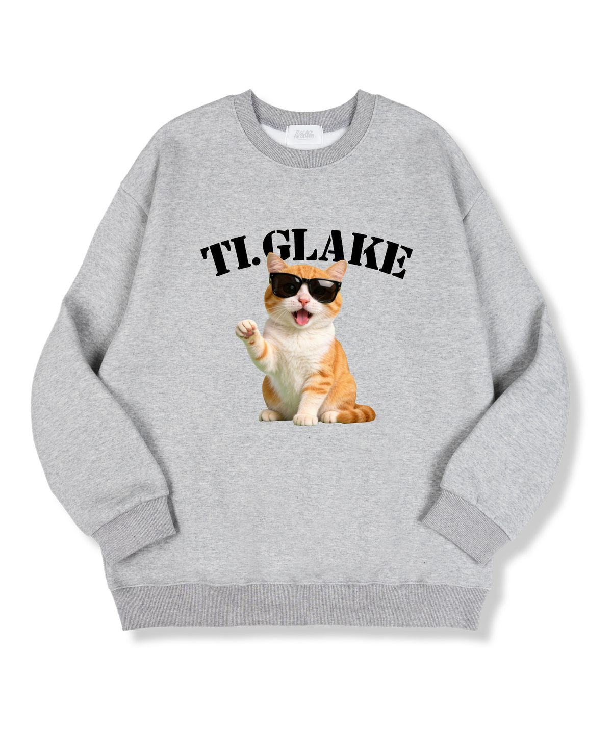 티글레이크(TI.GLAKE) 글래스캣 오버핏 특양면 맨투맨 티셔츠 그레이