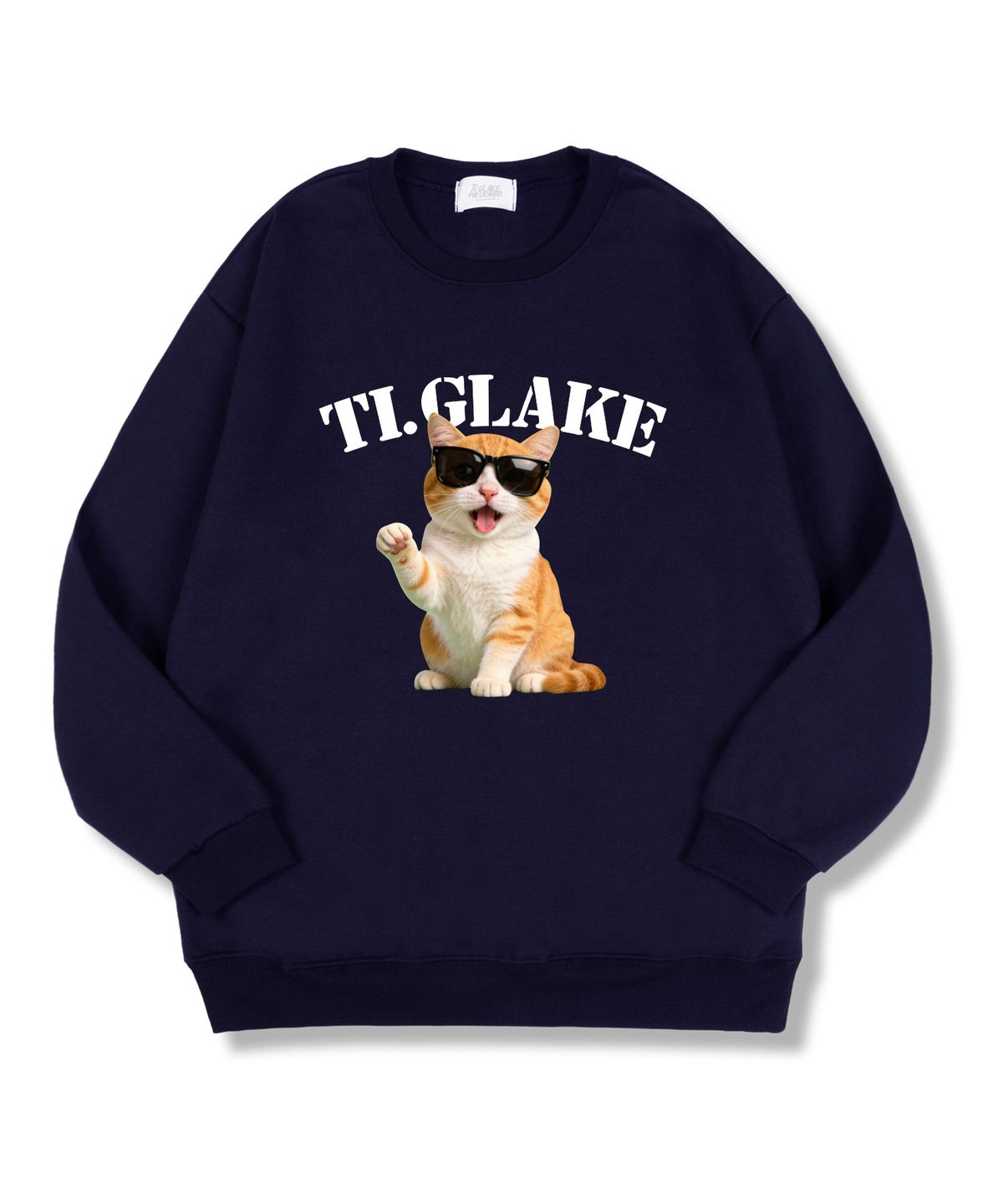티글레이크(TI.GLAKE) 글래스캣 오버핏 특양면 맨투맨 티셔츠 네이비