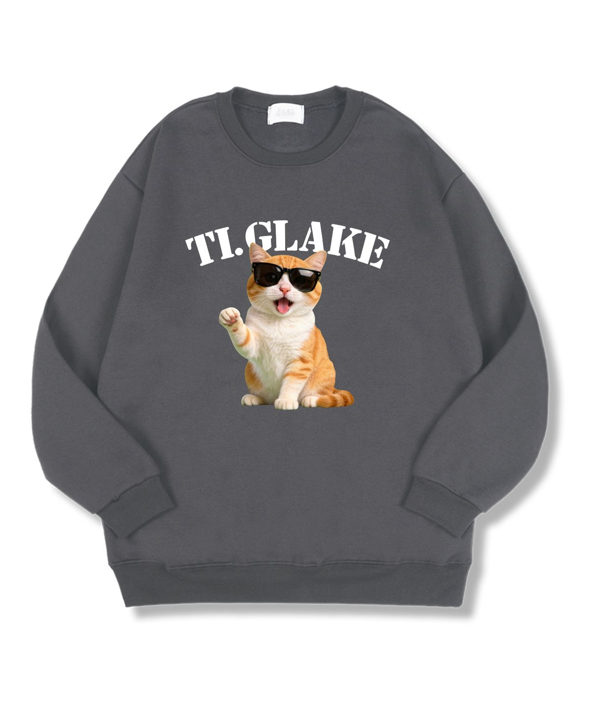 티글레이크(TI.GLAKE) 글래스캣 오버핏 특양면 맨투맨 티셔츠 다크그레이