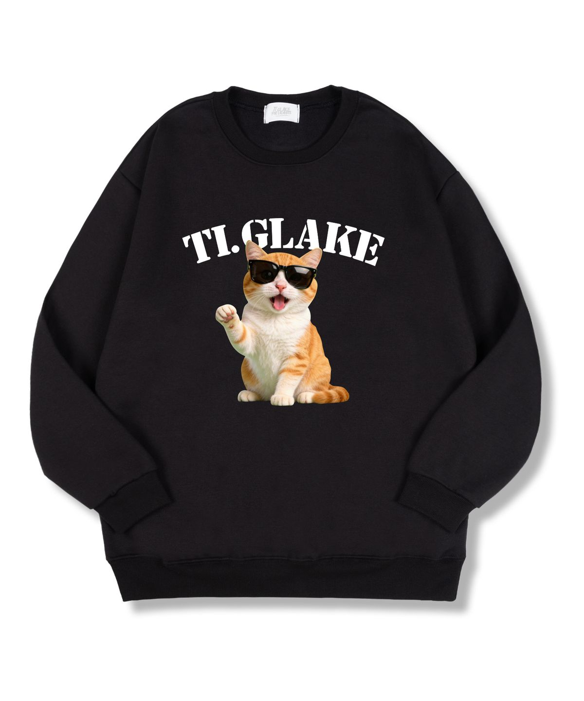 티글레이크(TI.GLAKE) 글래스캣 오버핏 특양면 맨투맨 티셔츠 블랙