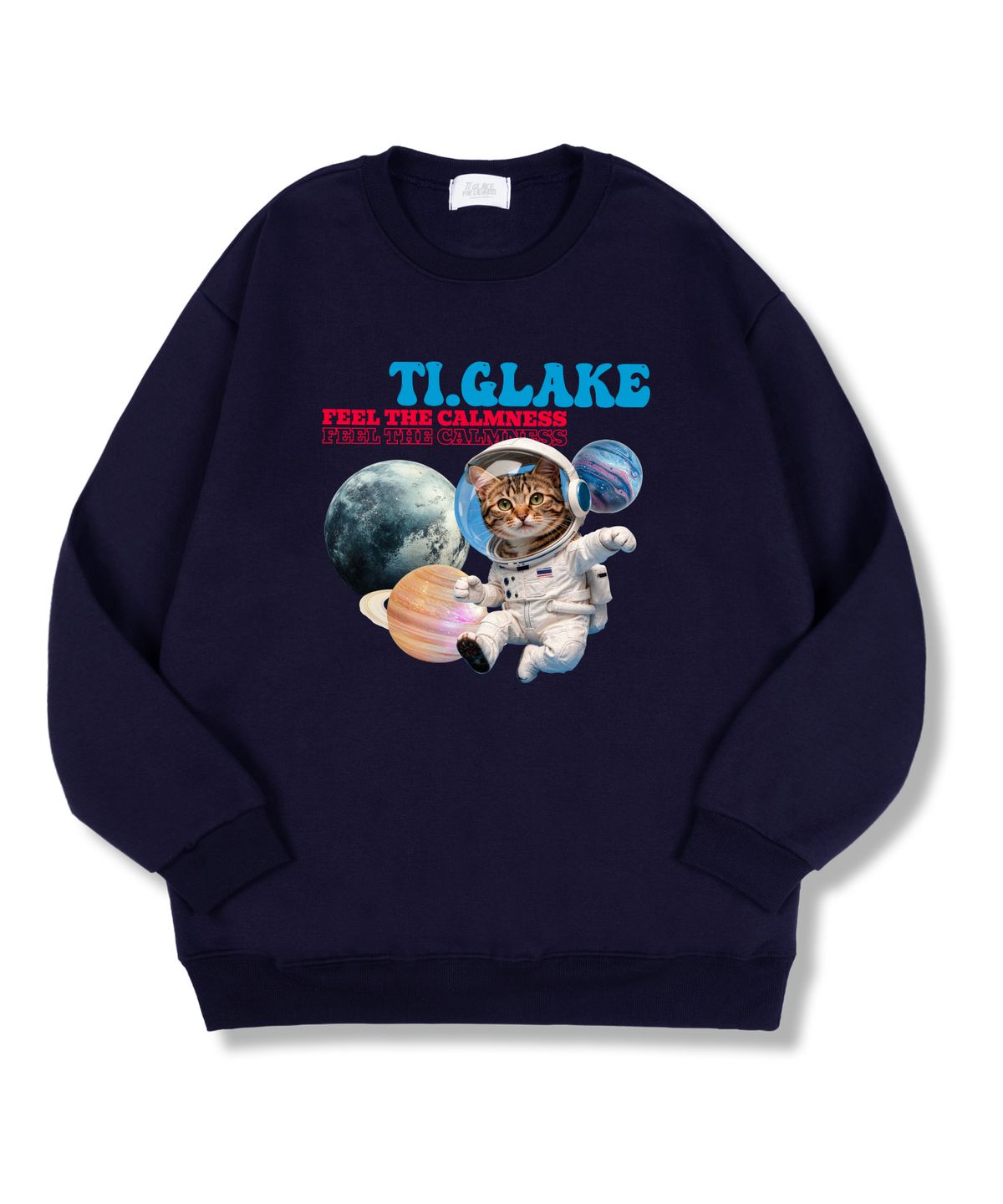 티글레이크(TI.GLAKE) 티글스페이스 오버핏 특양면 맨투맨 티셔츠 네이비