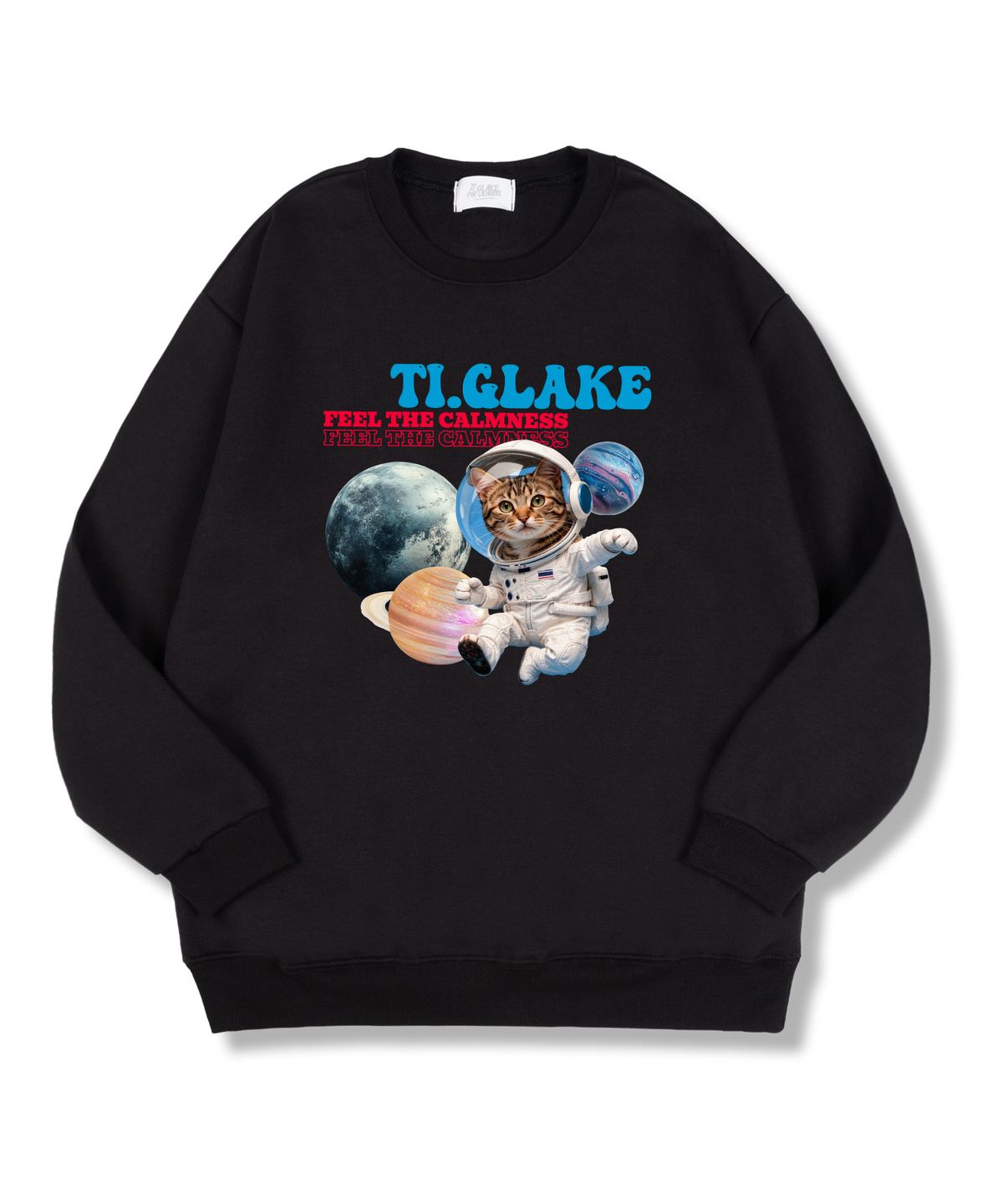 티글레이크(TI.GLAKE) 티글스페이스 오버핏 특양면 맨투맨 티셔츠 블랙