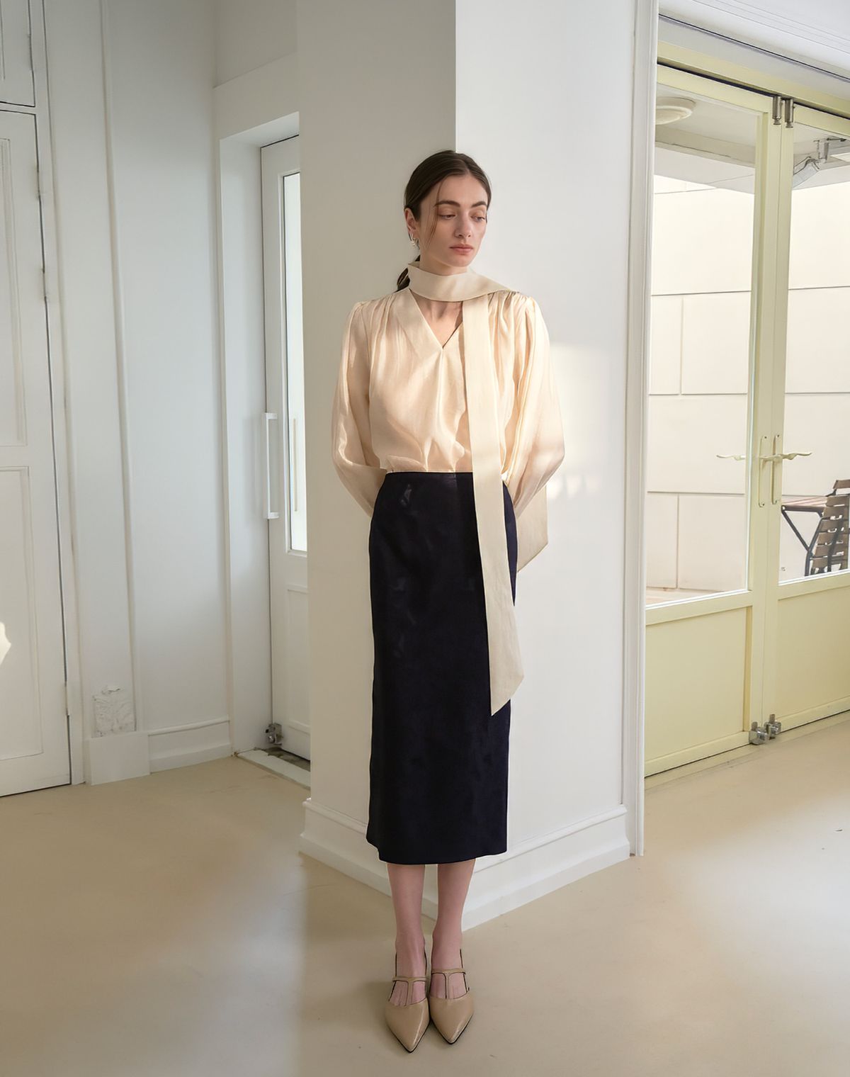 지에마르(GIEMAR) PATTERN SKIRT NAVY 패턴 스커트 네이비