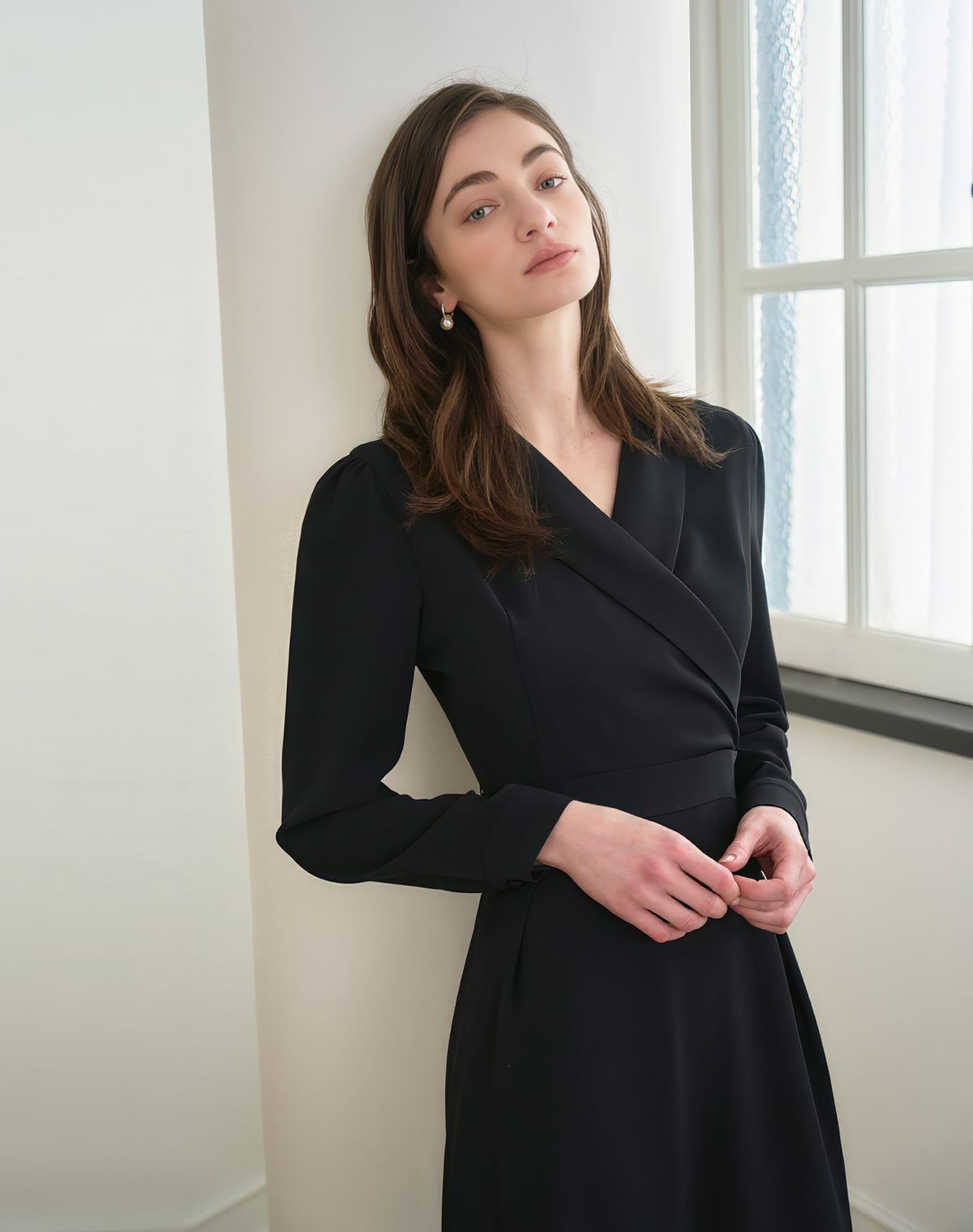 지에마르(GIEMAR) SHAWL COLLAR DRESS BLACK  숄 카라 드레스 블랙