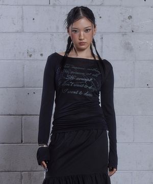 (DUC) Lettering Sheer Long Sleeve Black