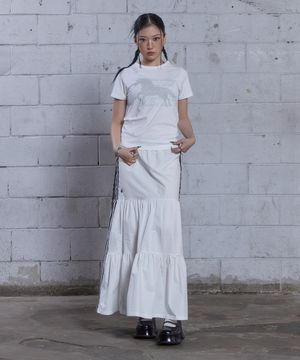 (DUC) Sideline Tiered Long Skirt White
