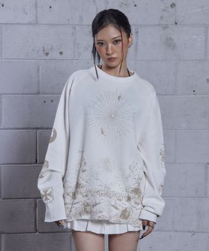 (DUC) BB Graphic Waffle Oversized Long-Sleeve Ivory