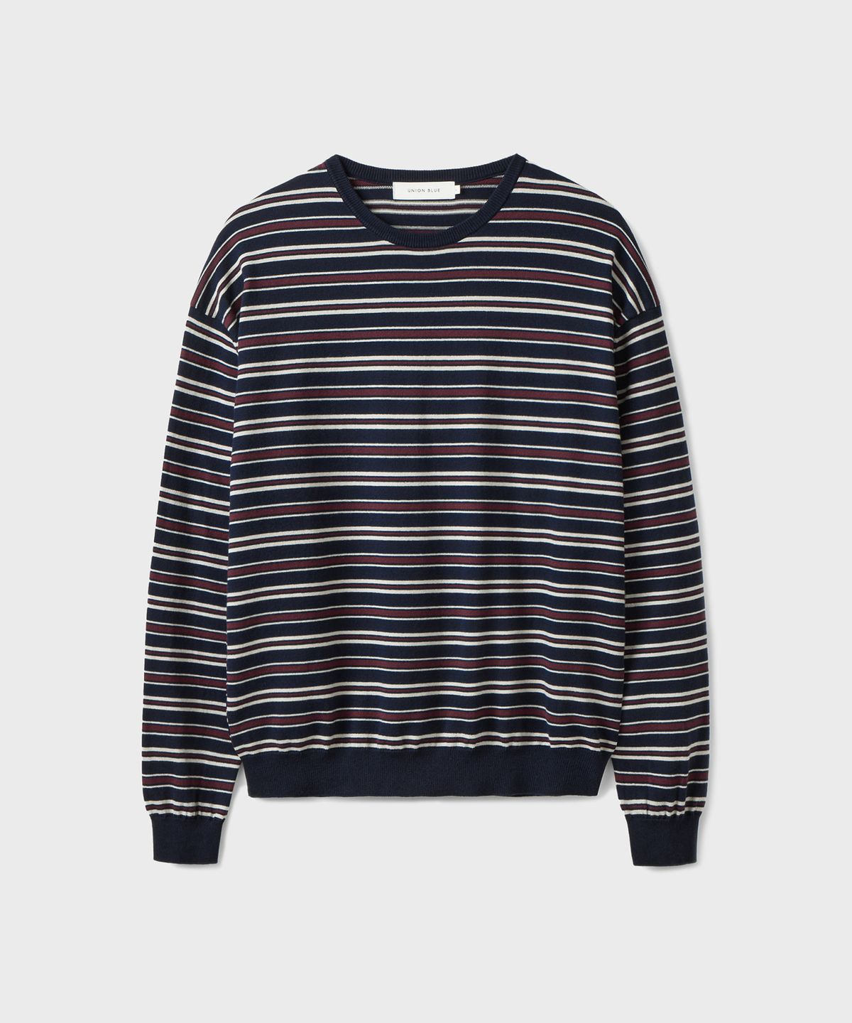 유니온블루(UNION BLUE) SOFFIO STRIPE CREWNECK KNIT [MIDNIGHT MAROON]