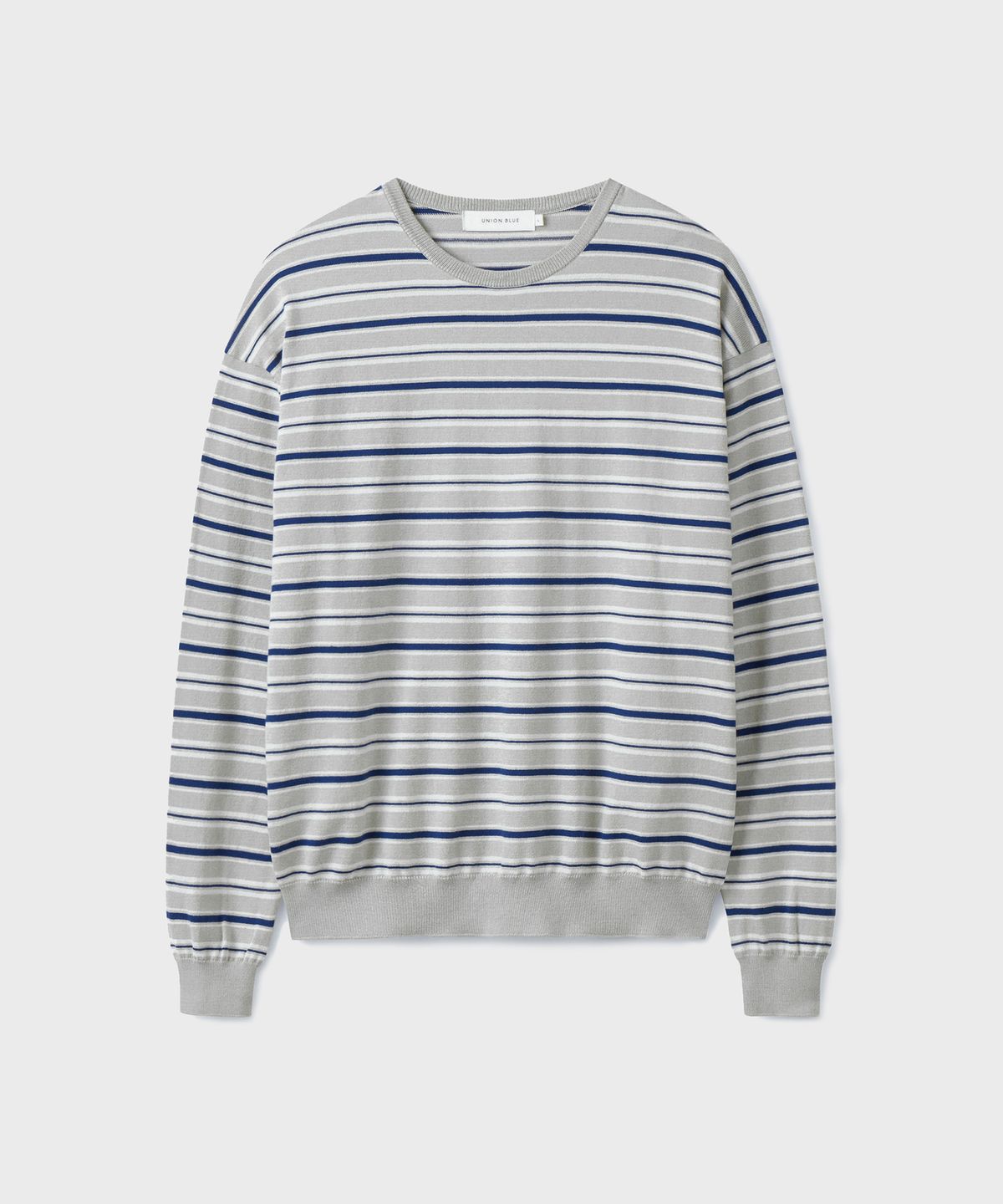 유니온블루(UNION BLUE) SOFFIO STRIPE CREWNECK KNIT [OCEAN GRAY]
