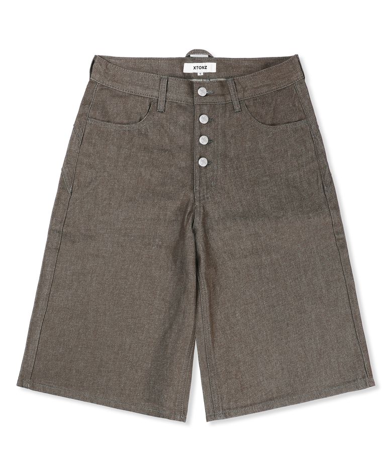 XP326 라운드 버뮤다 데님 팬츠 (BROWN)