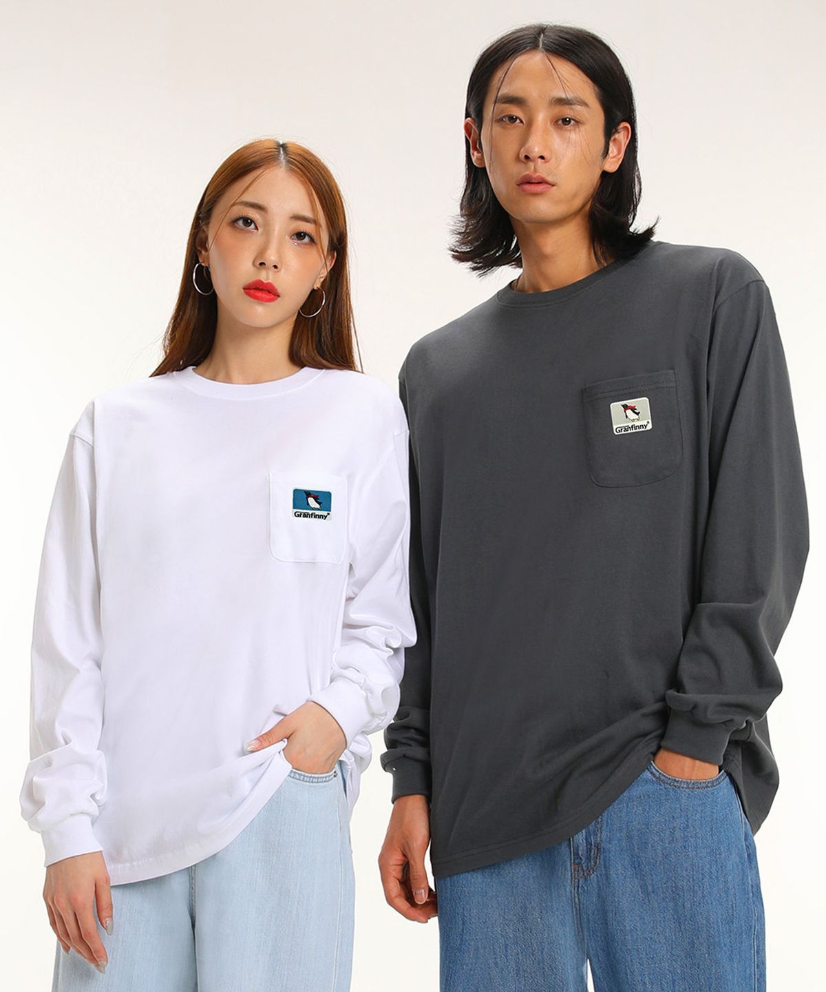 그랜피니(GRANFINNY) 롱슬리브 슈퍼 펭귄 포켓 긴팔 티셔츠 GFPT01
