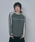 배색 라인 스트라이프 후드 롱슬리브 - 그레이