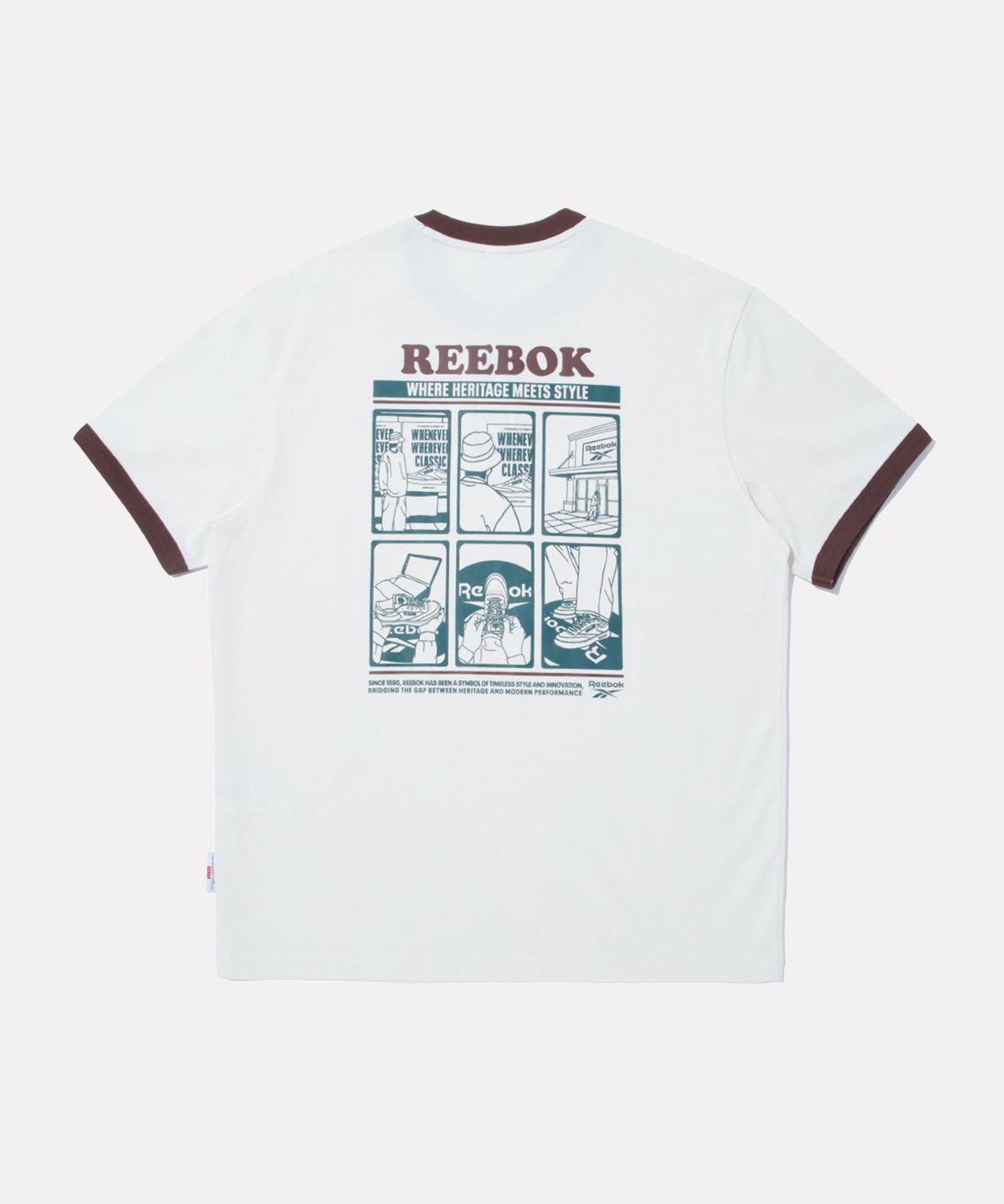리복(REEBOK) 그래픽 링거 반팔티 - 아이보리:와인