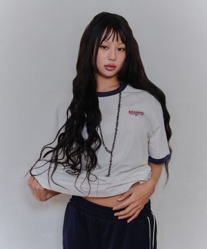 그래픽 링거 반팔티 - 화이트:네이비