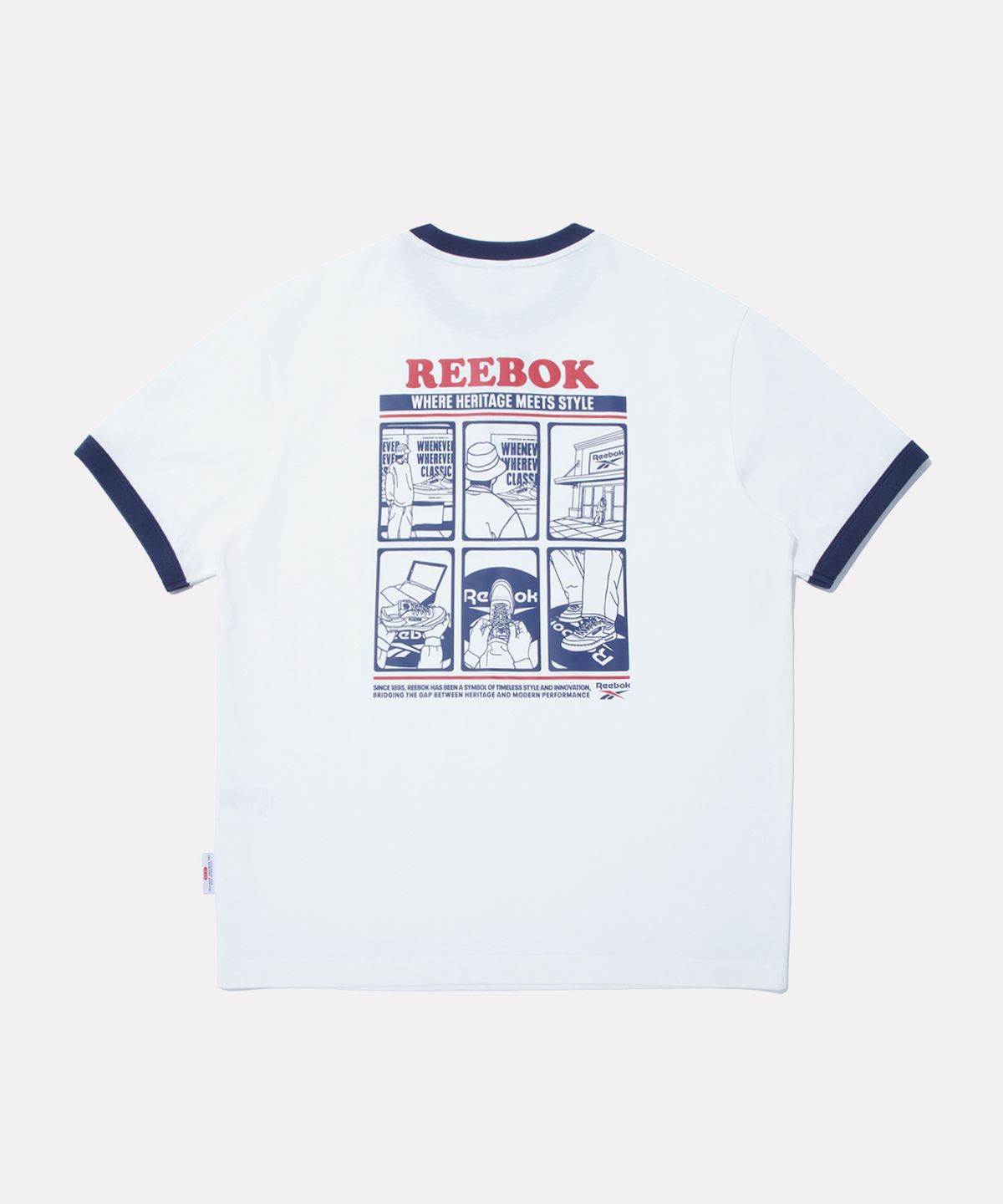 리복(REEBOK) 그래픽 링거 반팔티 - 화이트:네이비