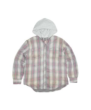 BLEACHED PLAID HOOD SHIRTS [GRAY]