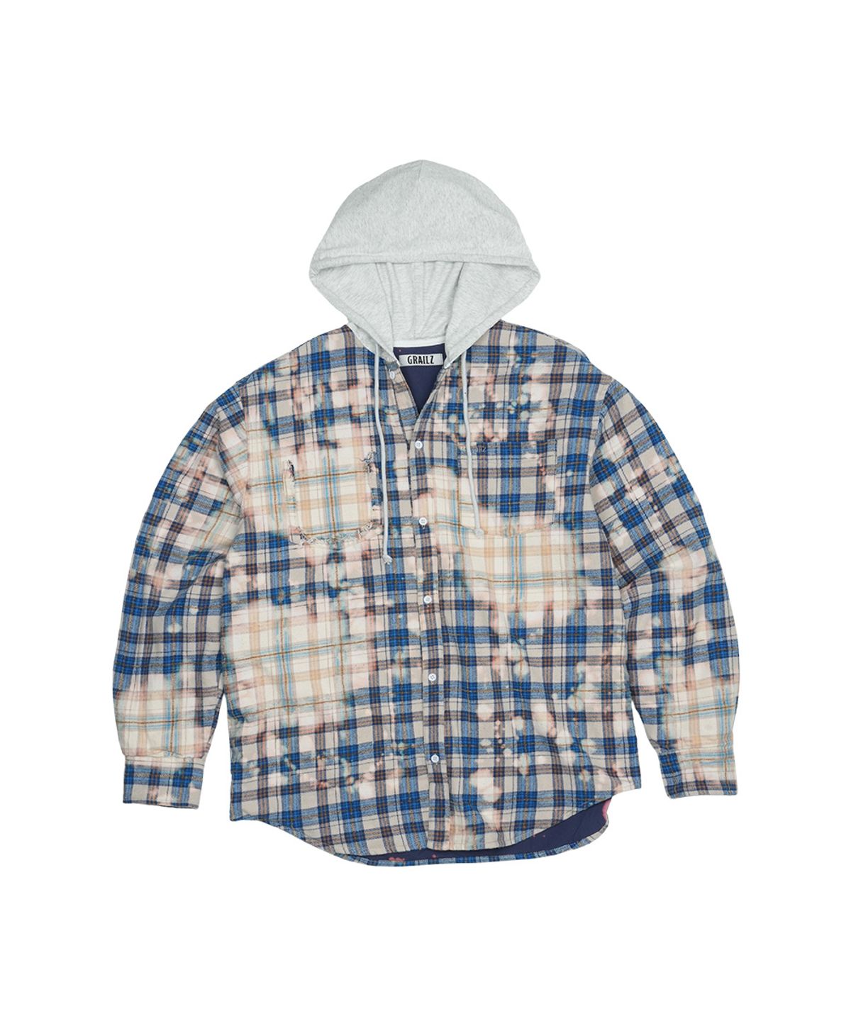 그레일즈(GRAILZ) BLEACHED PLAID HOOD SHIRTS [BLUE]