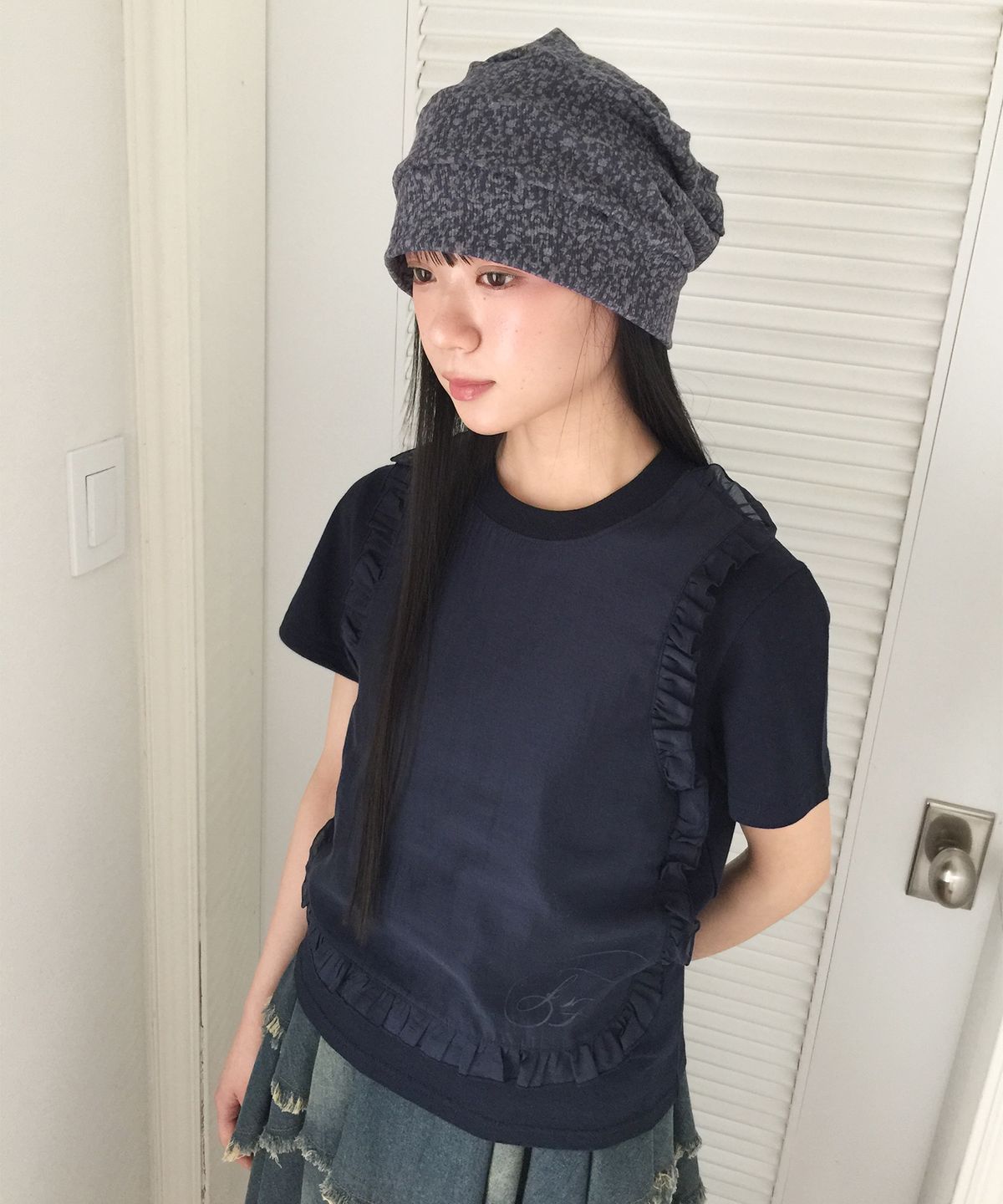 나이스고스트클럽(NICEGHOSTCLUB) FFATS FRILL APRON LAYERED TEE_NAVY(NG2GSUT584A)