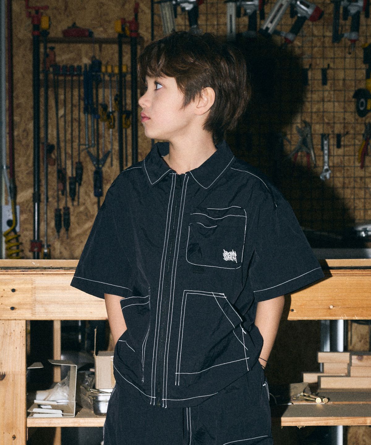 브라운브레스 키즈(BROWNBREATH KIDS) KIDS TAG MULTI POCKET ZIP UP - BLACK