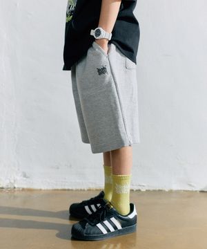 KIDS TAG COTTON SHORTS - M/GREY