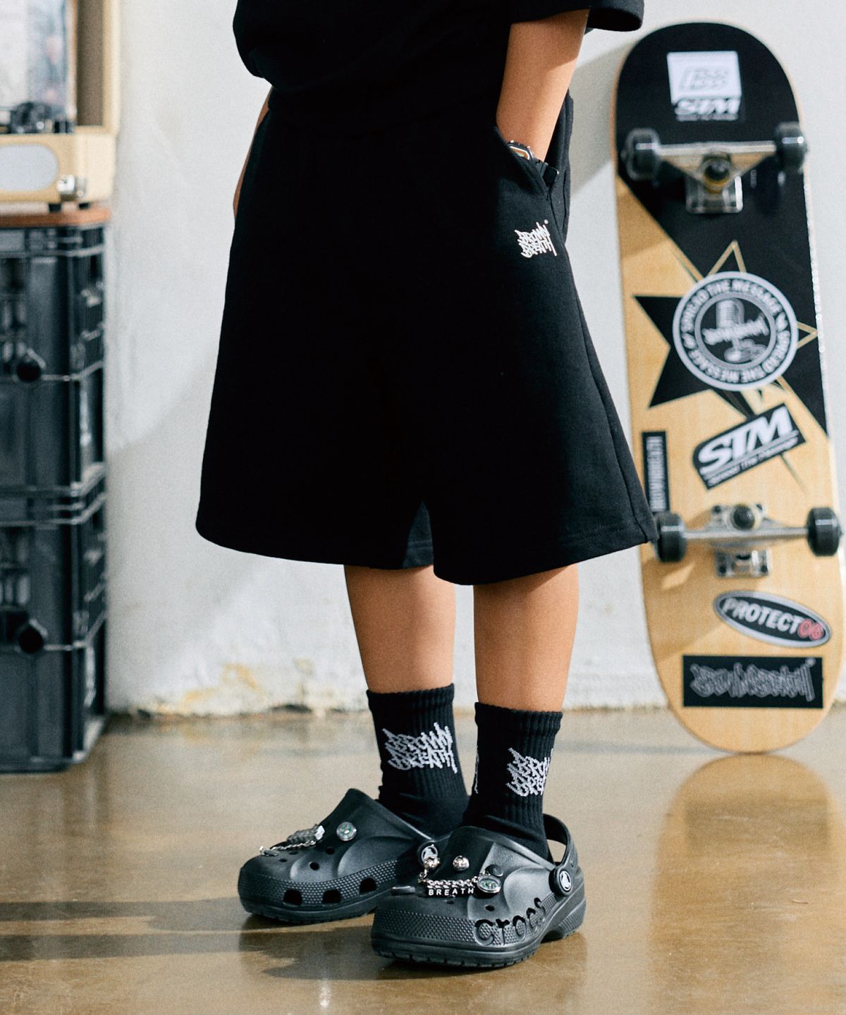 브라운브레스 키즈(BROWNBREATH KIDS) KIDS TAG COTTON SHORTS - BLACK