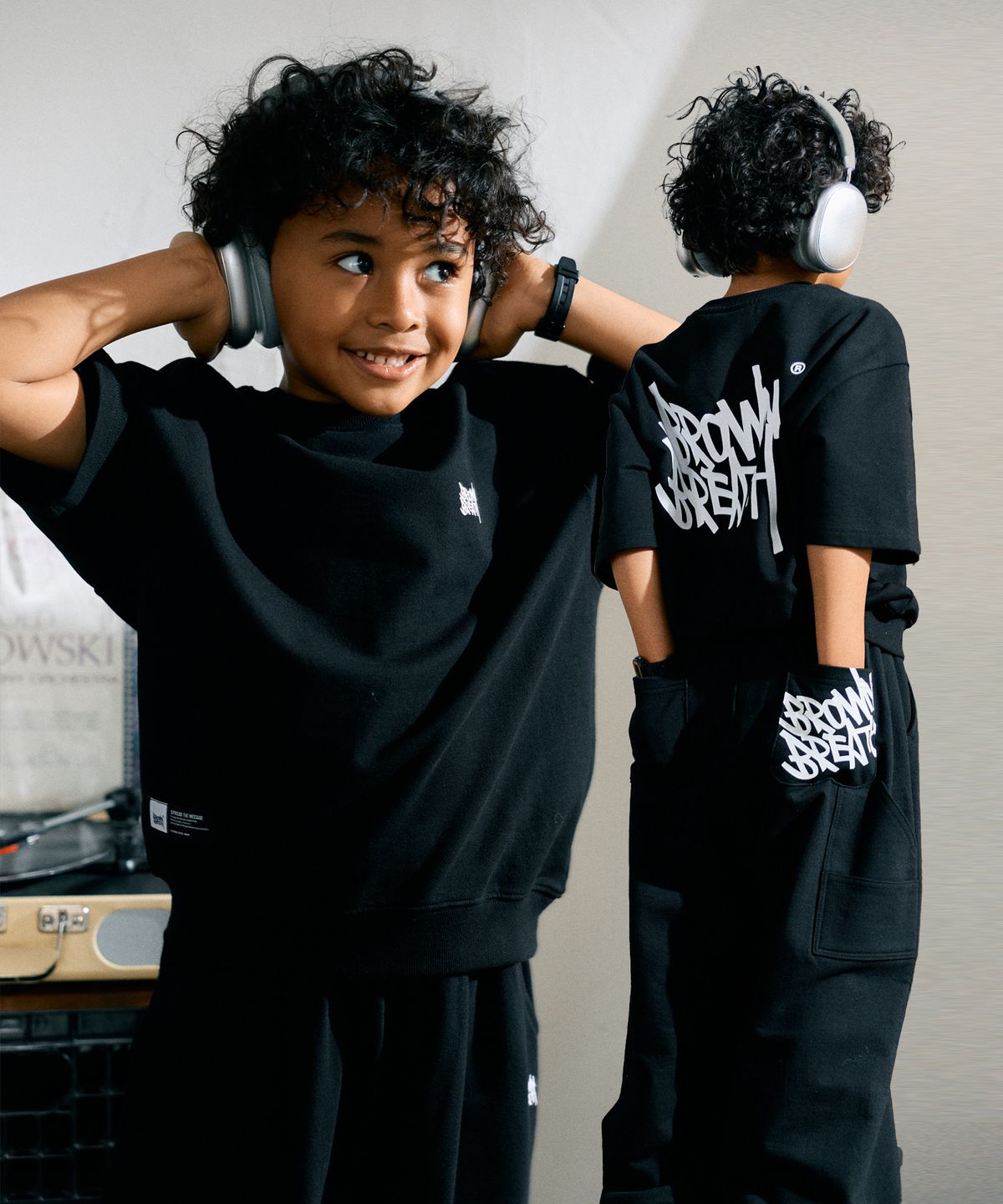 브라운브레스 키즈(BROWNBREATH KIDS) KIDS TAG COTTON MTM SETUP(LONG PANTS) - BLACK