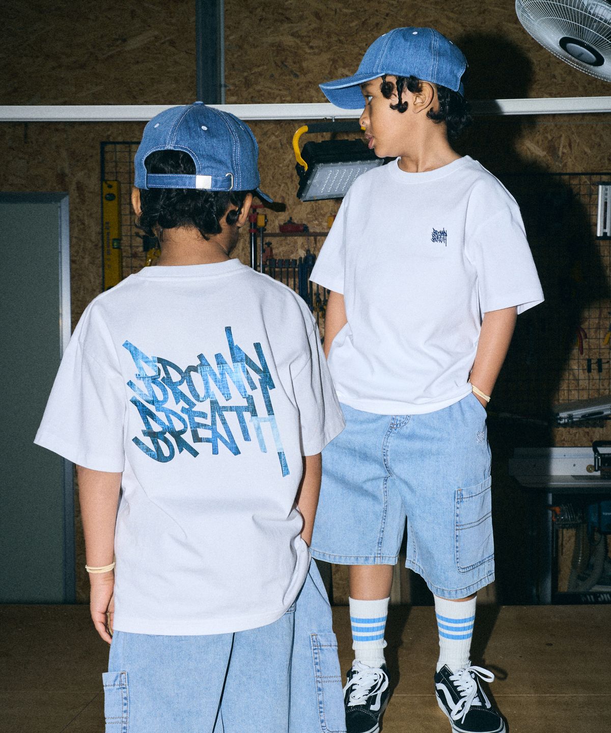 브라운브레스 키즈(BROWNBREATH KIDS) KIDS PATCHWORK TEE DENIM SHORTS SETUP