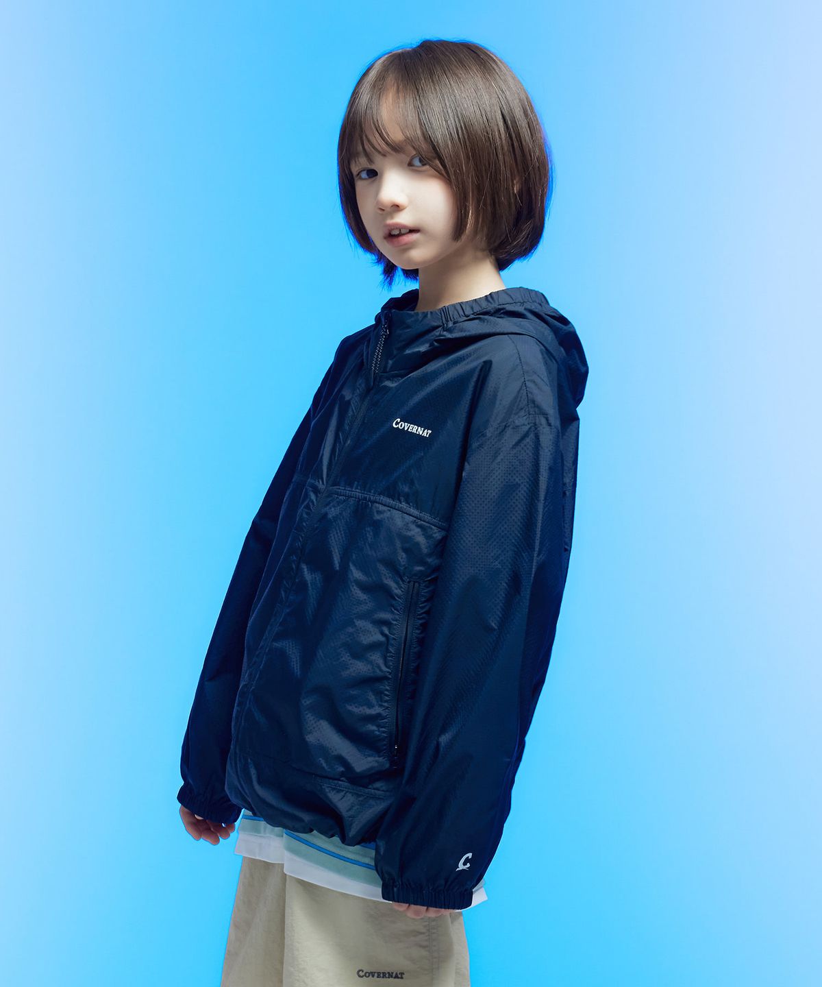 커버낫 키즈(COVERNAT KIDS) 워드마크 후드 바람막이 블랙 CK2602JK13BK