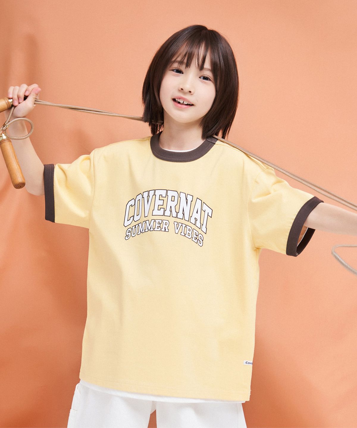 커버낫 키즈(COVERNAT KIDS) 아치로고 써머 바이브 링거 티셔츠 옐로우 CK2602ST35YE
