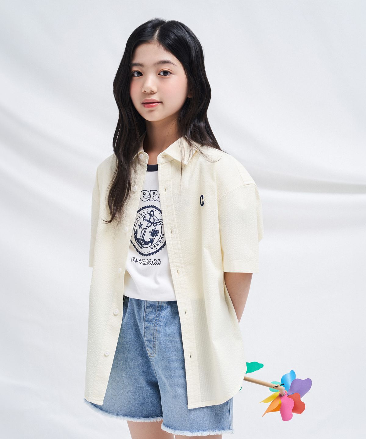 커버낫 키즈(COVERNAT KIDS) C로고 시어서커 셔츠 라이트 옐로우 CK2602SS45LY
