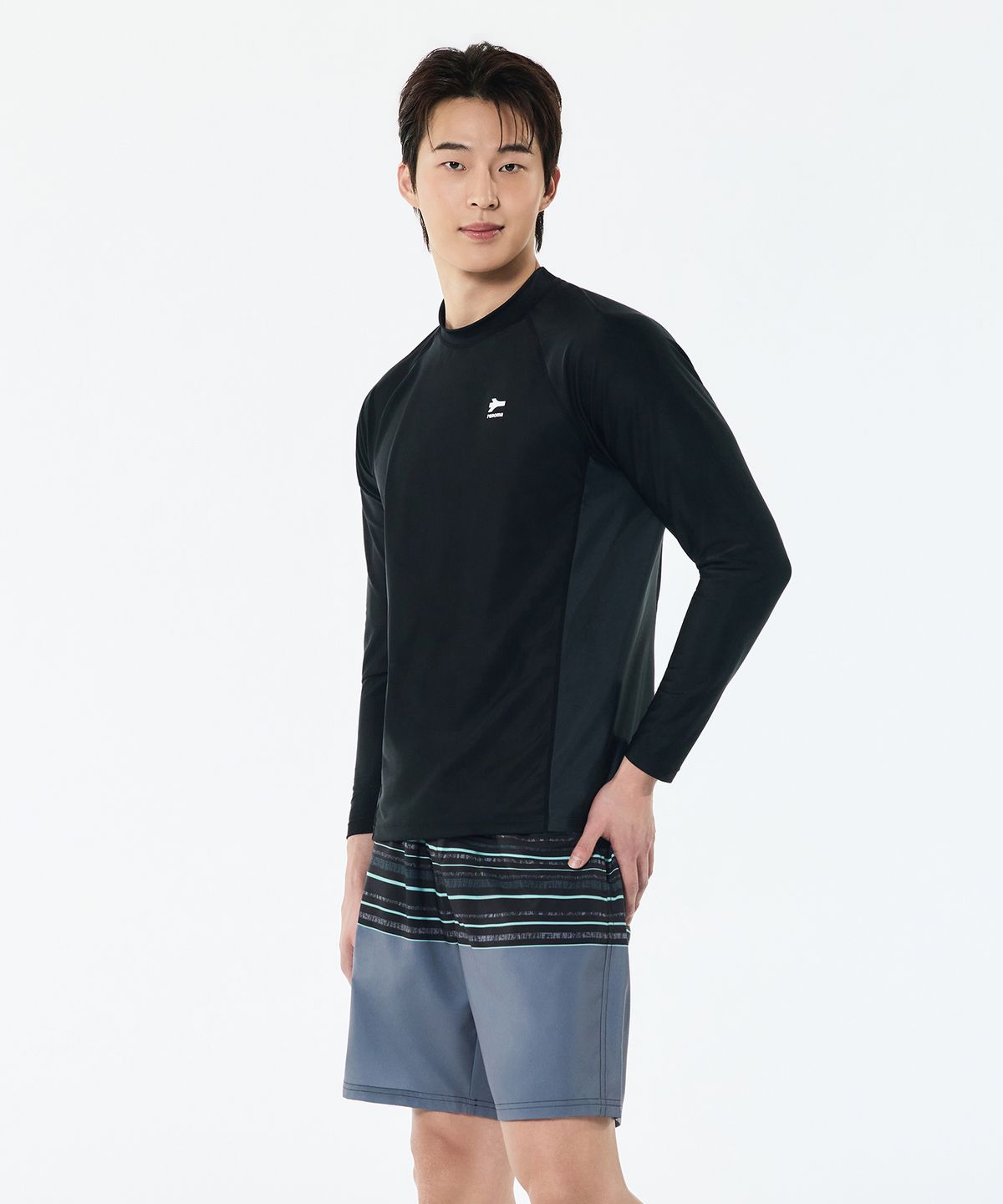 레노마수영복(RENOMASWIM) 남성 스트라이프 배색 트렁크 블랙 RN-MS2G301-BK