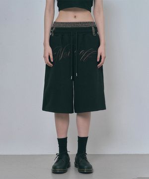 트렁크 레이어드 스웨트 버뮤다 팬츠 - 블랙