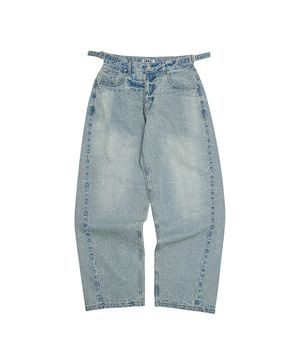 CRINKLE WASHED DENIM PANTS [BLUE]
