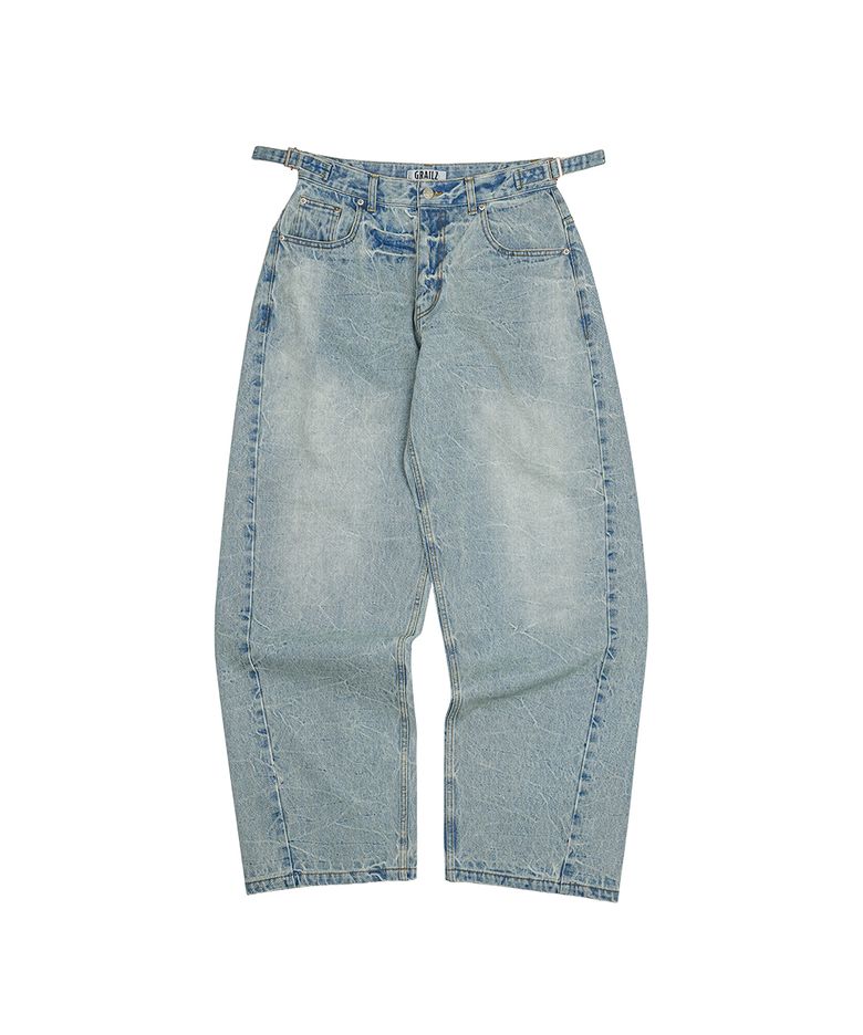 CRINKLE WASHED DENIM PANTS [BLUE]