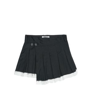 LACE LAYERED PLEATS WARP SKIRT [BLACK]