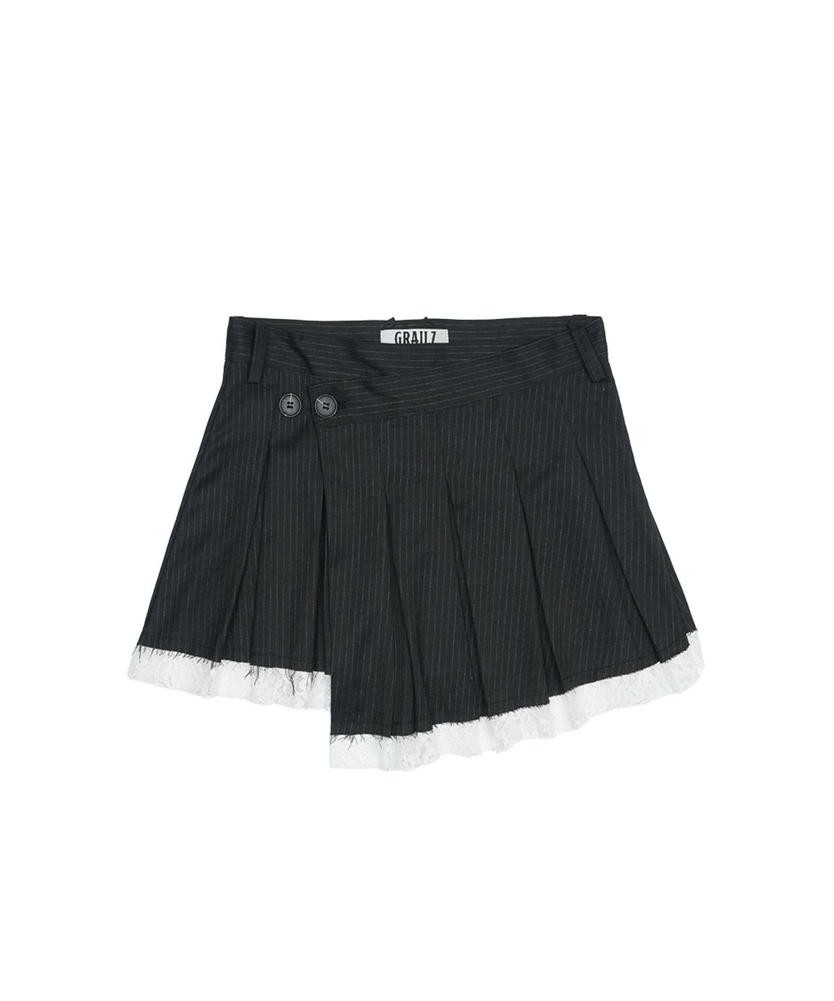 그레일즈(GRAILZ) LACE LAYERED PLEATS WARP SKIRT [BLACK]