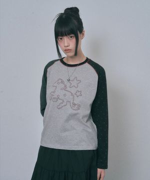 홀스 멀티 패턴 래글런 롱슬리브 - 그레이