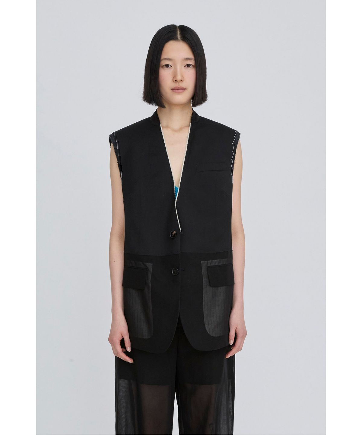 래코드(RECODE) Layered Raw-Edged Vest RQVAM26510BKX