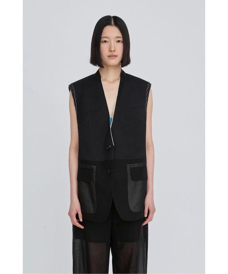 Layered Raw-Edged Vest RQVAM26510BKX