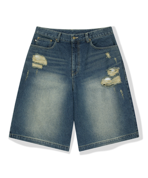 [KOIN SEOUL] DAMAGED SKULL DENIM SHORTS (DENIM)