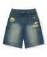 [KOIN SEOUL] DAMAGED SKULL DENIM SHORTS (DENIM)