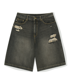 [KOIN SEOUL] DAMAGED SKULL DENIM SHORTS (BLACK)